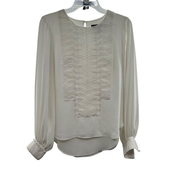 WHBM Women's Crochet Long Sleeve Top Ivory Keyhole Back Size XS - Picture 1 of 9